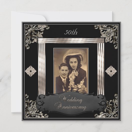 50ste Jubileum voor bruiloft Art Deco Black Sepia Kaart (Voorkant)