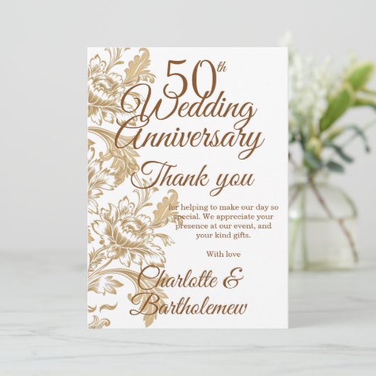 50ste Jubileum voor bruiloft Bedankkaart (Staand voorkant)