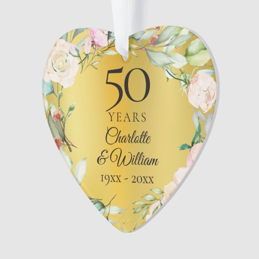 50ste Jubileum voor bruiloft Floral Gold Keepomwil Ornament (voorkant)