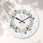 50ste Jubileum voor bruiloft Floral Lavender Garla Grote Klok<br><div class="desc">Met een delicate lavender waterverf florale tuin kan deze botanische 50e trouwdag gepersonaliseerd worden met je speciale gouden verjaardagsdetails,  die in elegante goudtipografie staan. Ontworpen door: Thisnotme©</div>