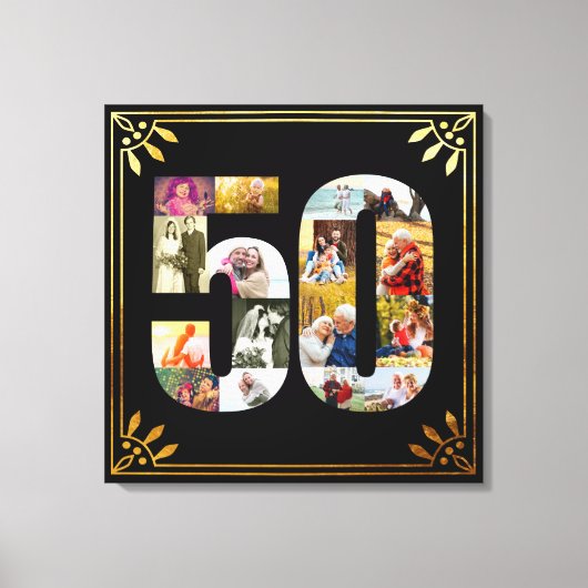 50ste Jubileum voor bruiloft Foto zwart-gouden kun Canvas Afdruk (Voorkant)