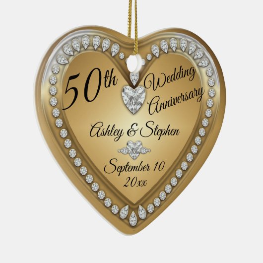 50ste Jubileum voor bruiloft Gold Diamonds Keramisch Ornament (Rechts)