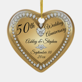 50ste Jubileum voor bruiloft Gold Diamonds Keramisch Ornament