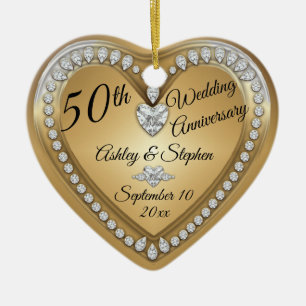 50ste Jubileum voor bruiloft Gold Diamonds Keramisch Ornament