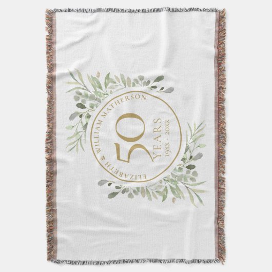 50ste Jubileum voor bruiloft Gold Greenery Waterve Deken (Voorkant Verticaal)