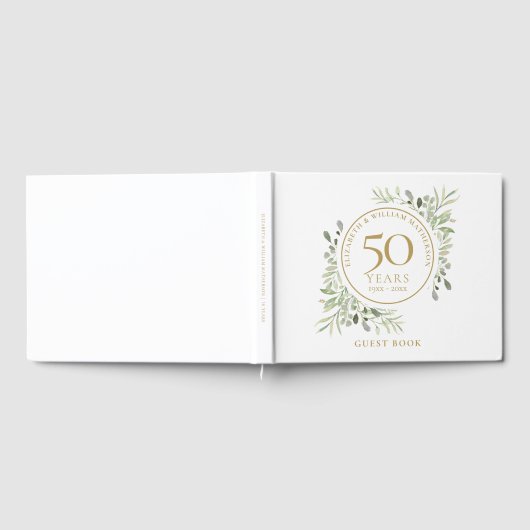 50ste Jubileum voor bruiloft Gold Greenery Waterve Gastenboek (Volledig)