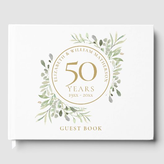 50ste Jubileum voor bruiloft Gold Greenery Waterve Gastenboek (Voorkant)