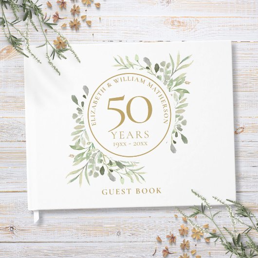 50ste Jubileum voor bruiloft Gold Greenery Waterve Gastenboek