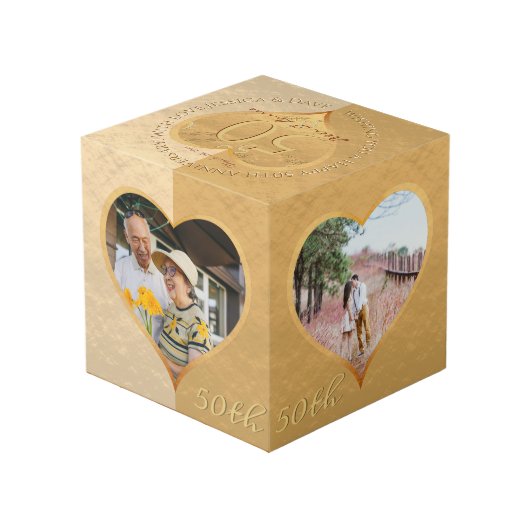 50ste Jubileum voor bruiloft Golden Foto Cube Kubus (Achter hoekig)