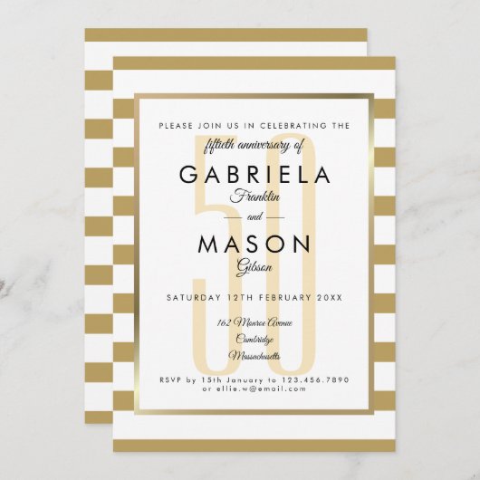 50ste Jubileum voor bruiloft Golden Modern Stripe Kaart (Voorkant / Achterkant)