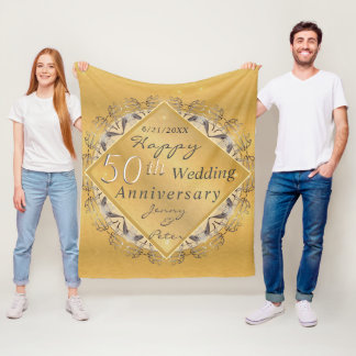 50ste Jubileum voor bruiloft Golden Ochre Fleece Deken
