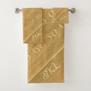 50ste Jubileum voor bruiloft Golden Ochre Towel Bad Handdoek