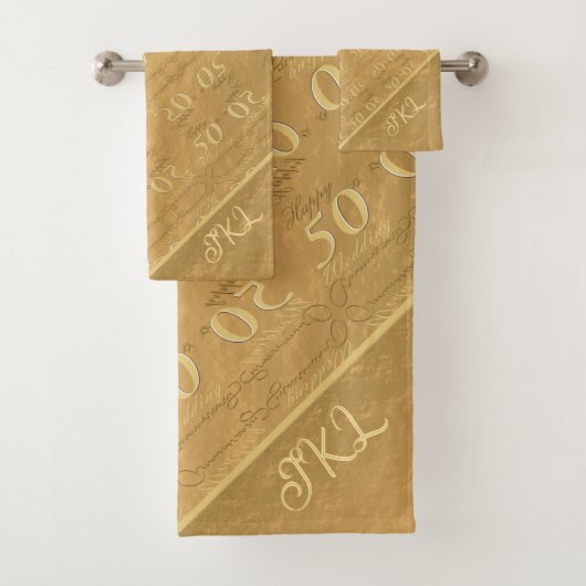 50ste Jubileum voor bruiloft Golden Ochre Towel Bad Handdoek (Insitu)