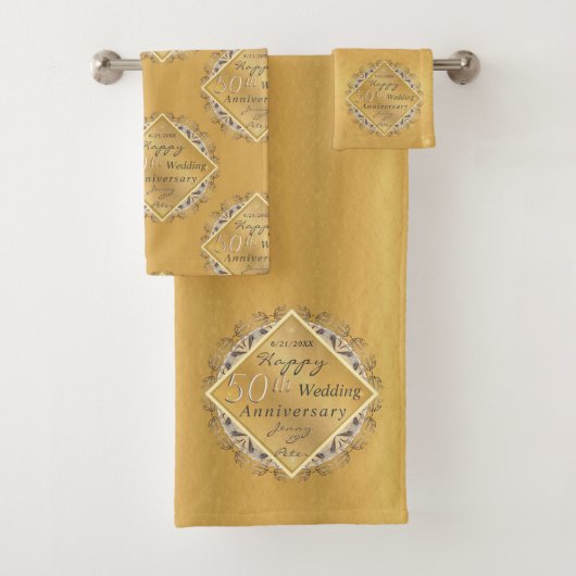 50ste Jubileum voor bruiloft Golden Ochre Towel Bad Handdoek (Insitu)