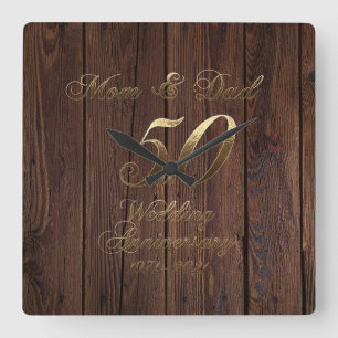 50ste Jubileum voor bruiloft Golden Wedding Parent Vierkante Klok