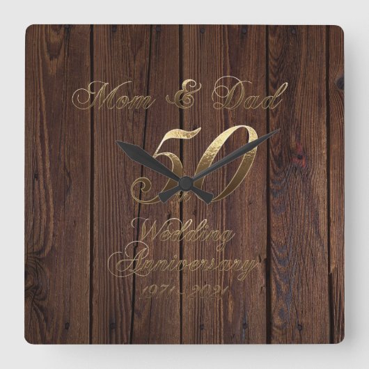 50ste Jubileum voor bruiloft Golden Wedding Parent Vierkante Klok (Voorkant)