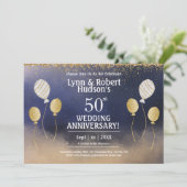 50ste Jubileum voor bruiloft, goud, blauw, wit Kaart (Staand voorkant)