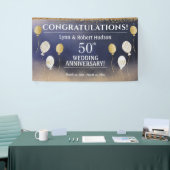 50ste Jubileum voor bruiloft, goud, blauw, wit Spandoek (Beurs)