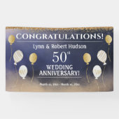 50ste Jubileum voor bruiloft, goud, blauw, wit Spandoek (Horizontaal)