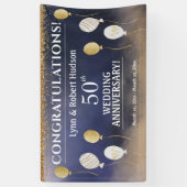 50ste Jubileum voor bruiloft, goud, blauw, wit Spandoek (Verticaal)