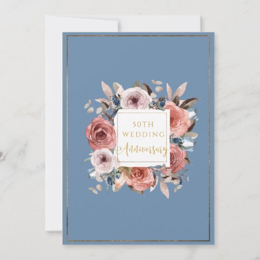 50ste Jubileum voor bruiloft, gouden blauwe vlinde Kaart (Achterkant)