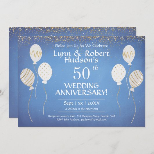 50ste Jubileum voor bruiloft, gouden en witte ball Kaart (Voorkant / Achterkant)