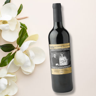  50ste Jubileum voor bruiloft   Goudolie Wijn Etiket