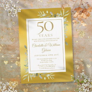 50ste Jubileum voor bruiloft Greenery Gold Foil Kaart