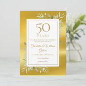50ste Jubileum voor bruiloft Greenery Gold Foil Save The Date (Staand voorkant)