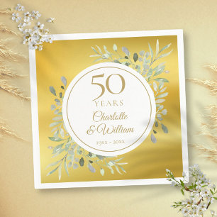 50ste Jubileum voor bruiloft Greenery Gold Foil Servet