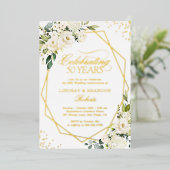 50ste Jubileum voor bruiloft Greenery Gold Geometr Folie Uitnodiging (Staand Voorkant)