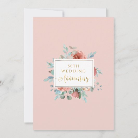 50ste Jubileum voor bruiloft, Perzikpertje en Mint Kaart (Achterkant)