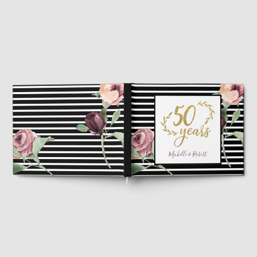50ste Jubileum voor bruiloft Rood Rose Gold Glitte Gastenboek (Volledig)