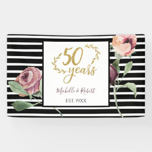 50ste Jubileum voor bruiloft Rood Rose Gold Glitte Spandoek