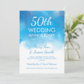 50ste Jubileum voor bruiloft zomerblauwe Waterverf Kaart (Staand voorkant)