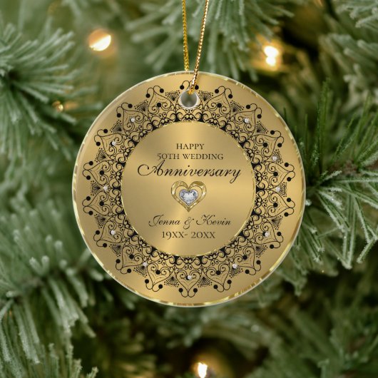 50ste Jubileum voor bruiloft zwartMandala op goud Keramisch Ornament (Boom)