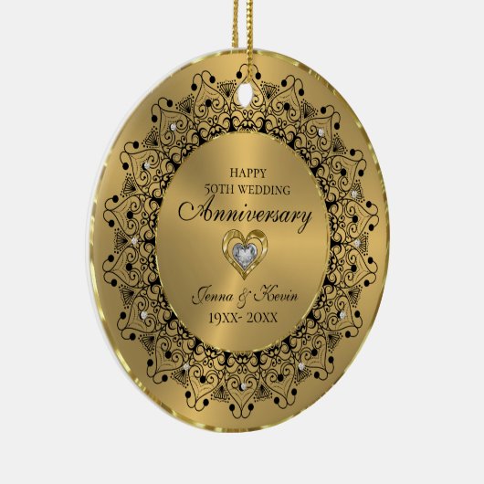 50ste Jubileum voor bruiloft zwartMandala op goud Keramisch Ornament (Rechts)