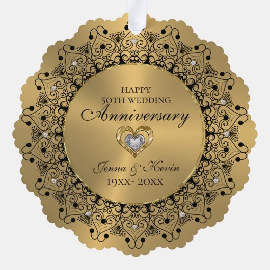 50ste Jubileum voor bruiloft zwartMandala op goud Ornament Kaart (Achterkant)