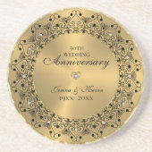 50ste Jubileum voor bruiloft zwartMandala op goud Zandsteen Onderzetter (Voorkant)