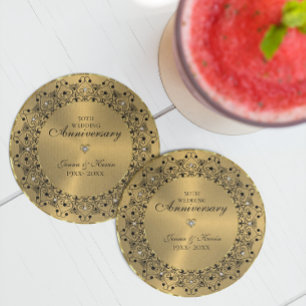 50ste Jubileum voor bruiloft zwartMandala op goud Zandsteen Onderzetter