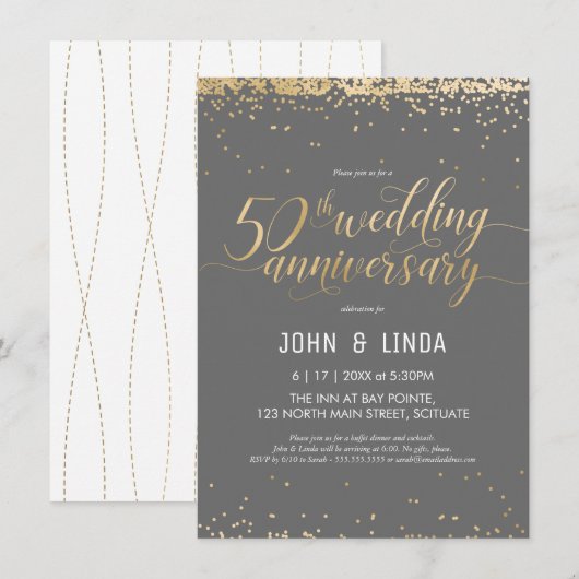 50ste Jubileum voor het huwelijk - Golden, legant Kaart (Voorkant / Achterkant)