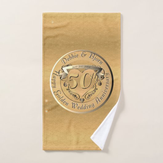 50ste Jubileum voor weddenschappen Golden Medallio Bad Handdoek (Handdoek)