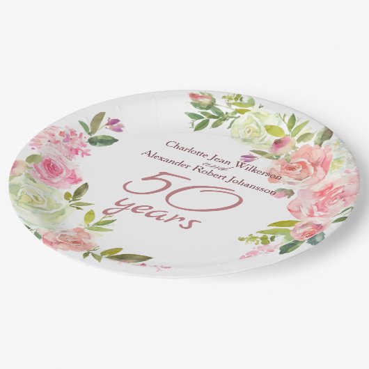 50ste Jubileum Waterverf Rozen Papieren Bordje (Gekanteld)