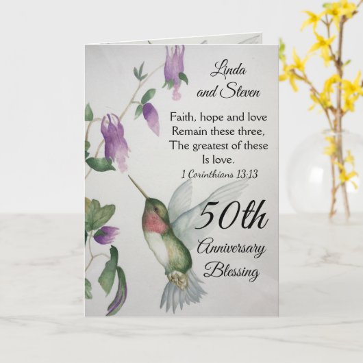 50ste Jubileum Zegenend Geloof Hoop Liefde Paar Kaart (Gele Bloem)