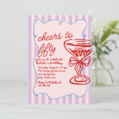 50ste Roze Kleurrijke Champagne Vijftig Foto Verja Kaart (Staand voorkant)