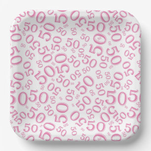 50ste Roze/Witte Willekeurig Nummer Patroon Papier Papieren Bordje