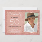 50ste Sparkle Roos Gold Blush Pink Foto Kaart (Voorkant)