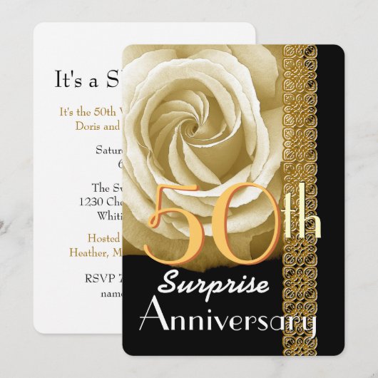 50ste SURPRISE Jubileum Uitnodiging Roos V01A (Voorkant / Achterkant)