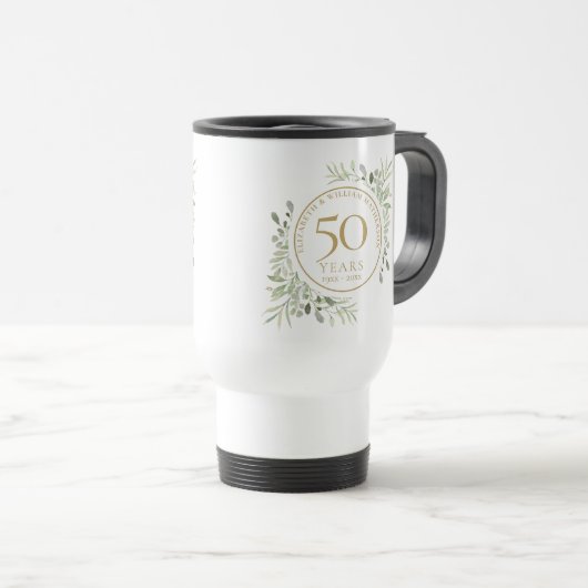 50ste trouwdag aquarel bladeren reisbeker (Voorkant rechts)