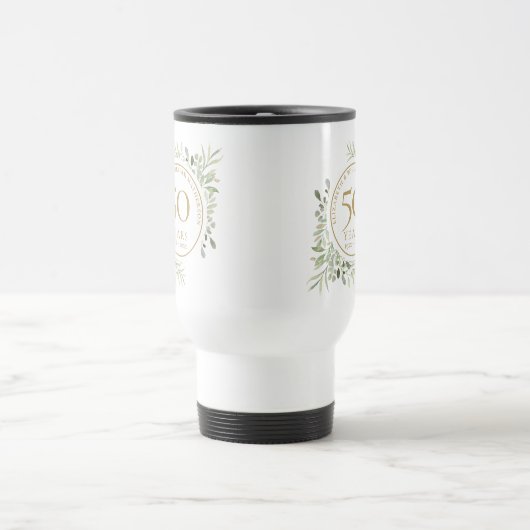 50ste trouwdag aquarel bladeren reisbeker (Center)